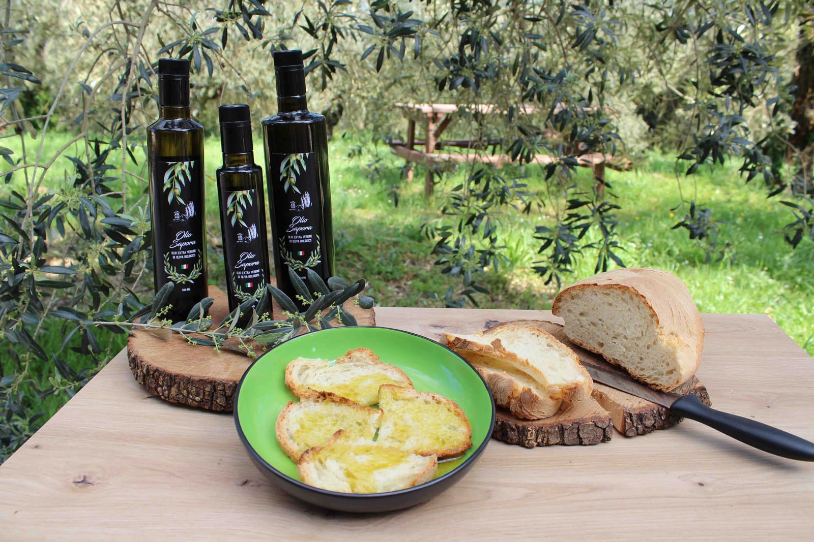 Photos of Sapora olive oil bottles and formats
